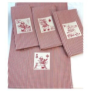Red/Natural French Ticking Style Striped Tea Towel/Placemat Set of 4 Needlepoint